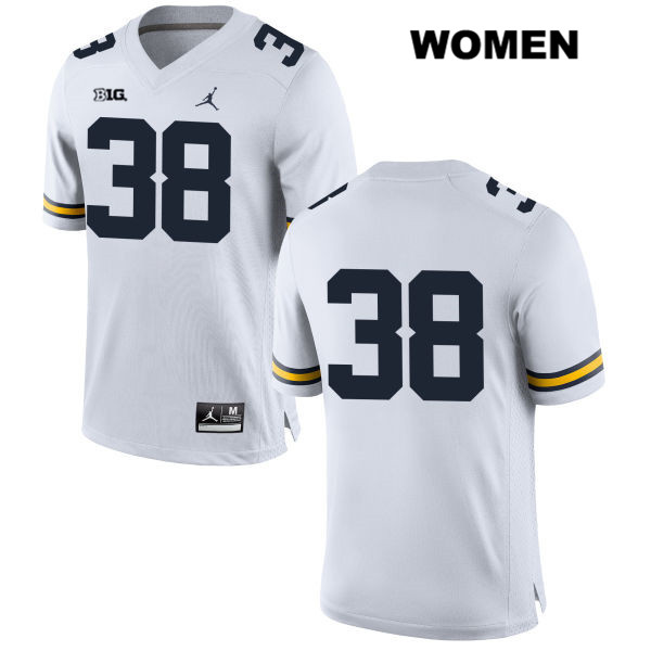 Women's NCAA Michigan Wolverines Ethan Deland #38 No Name White Jordan Brand Authentic Stitched Football College Jersey KT25E21GM